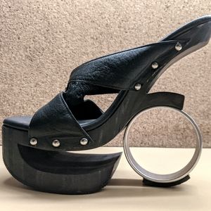 Leather platforms - metal circle heal